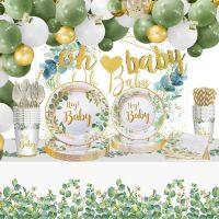 Oh Baby 8Guests Gold Letter Tableware แผ่นกระดาษถ้วยเพศเปิดเผย Party ตกแต่ง Baby Shower Decor Supplies