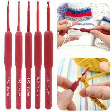 2mm-6mm Red Silicone Crochet Hooks Knitting Needle Handle Frosted Aluminum  Hook Head Crochet Sweater Hooks