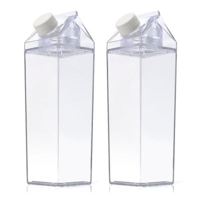 2pcs 500ml Water Bottle Travel Durable Easy Clean Juice Tea 2 Mouth Leakproof Plastic Outdoor Sports Clear Square Milk Carton