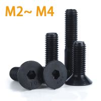 Flat Hex Socket Screw 10 50pcs M2 M2.5 M3 M4 Flat Head Countersunk Head Black Grade 10.9 Carbon Steel Hex Head Cap Machine Screw