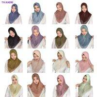 มุสลิม Hijab ตะวันออกกลางชาติพันธุ์ Layer ผ้าชีฟองจับคู่สีจีบ Frill Turban หญิง W008