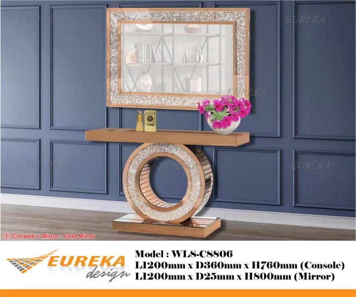 EUREKA 4ft Console Table w/ Gold Mirror (Delivery & Installation Within