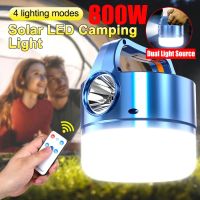 ◕ 800W Solar Battery Lantern Camping Lamp USB Rechargeable LED Bulb With Remote Control Tent Light Power Bank Emergency Lighting