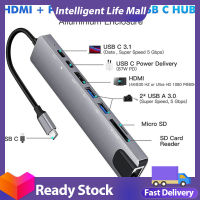 ฮับ USB 8-In-1ตัวแปลงแบบหลายพอร์ตอะแดปเตอร์3.1-4K RJ45ตัวอ่านบัตร TF PD ชาร์จเร็วใช้ได้กับ MacBook