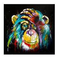 บทคัดย่อ Monkey Canvas Art Poster: Vibrant Thinking Animal Wall Decor For Living Room-ภาพวาดคุณภาพสูงที่ไม่เหมือนใคร