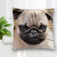 （ALL IN STOCK XZX）Custom Pug Pillow Non slip Polyester Decorative Zipper Pillow Case Square Pillow Case 40x40cm   (Double sided printing with free customization of patterns)