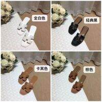 C0D H Slippers Summer Outdoor Slippers Flat Heel Flat Slippers Palm Grain Leather Pattern Slippers Womens Outer Wear