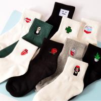 Harajuku Funny Cartoon Black White Short Socks Novelty Women Milk Box Beard Rose Heart Radio Embroidery Cotton Sock