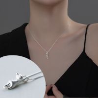 ☎2022 NEW S925 silver cats necklace Korea female day sweet lie prone to lie prone necklace kitten female D2199 brief paragraph clavicle chain