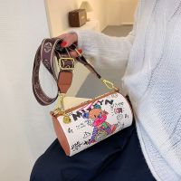 cylindrical bag for women 2021 new fashion versatile cute graffiti bear shoulder girl crossbody