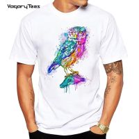 Cute Owl Funny T Shirts Men Harajuku Streetwear Colorful Owl Cartoon Print O-Neck Tshirt Tops Men T-Shirt