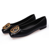 Classic Shallow Square Toe Flats Casual Shoes Women Metal letters Slip Square Toe comfort Shoes Black For Lady flat shoes