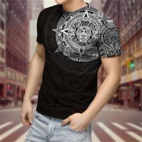 2023 Street แฟชั่นเสื้อยืดผู้ชายแขนสั้นหลวมเสื้อยืด Aztec เม็กซิโก Tattoo 3D พิมพ์ Slim รอบคอเสื้อยืดผู้ชาย