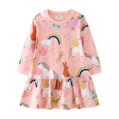 Jumping Meters Childrens Princess Unicorn Dresses For Autumn Spring Long Sleeve Baby Costume Birthday Toddler Kids Frocks