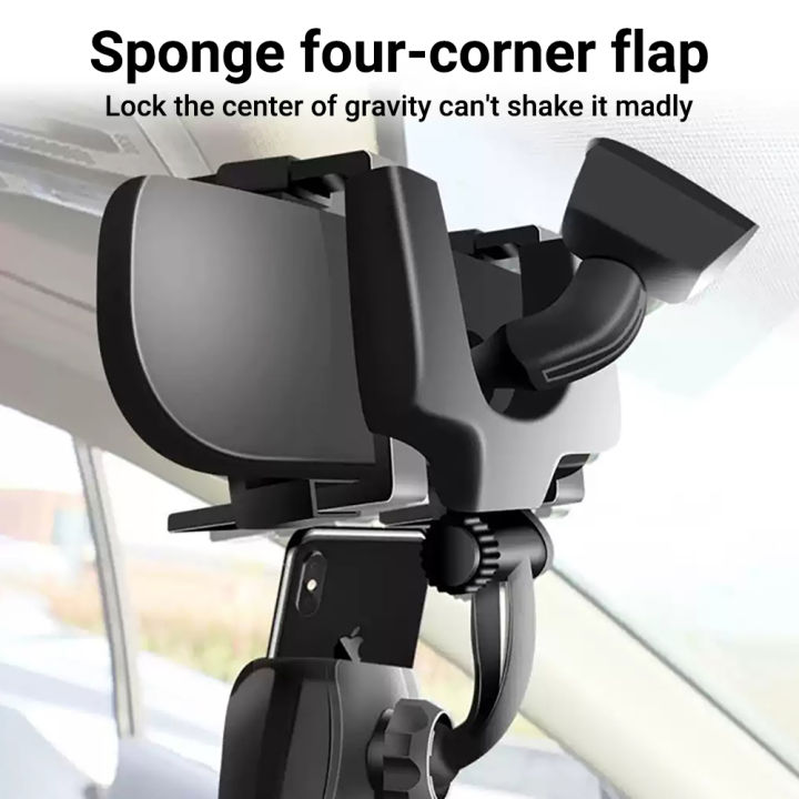 ที่ยึดโทรศัพท์ในรถยนต์-ที่จับมือถือในรถยนต์-ติดกระจกมองหลังรถยนต์-หมุนได้-360องศา-ปรับมุมได้ตามต้องการ