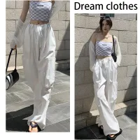 Dream clothesพร้อมส่งจากกทม🥕กางเกงขายาว กางเกงคาร์โก้ กางกางผู้หญิง กางเกงขายาวทรงตรงสีขาวทรงหลวม กางเกงทำงานวินเทจสไตล์อเมริกัน การออกแบบ