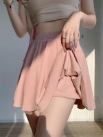 ﹊ Pink ice silk pleated skirt womens summer thin section 2023 new high waist thin and small a-line skirt