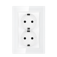 VISWE upright double Socket,White Crystal Glass,AC 110-250V,Wall Powerpoints With Plug,16A EU double socket