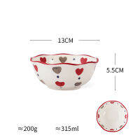 4.5 inch sweet heart printed under glazed ceramic rice bowl creative red inlay ramen fruits bowls home breakfast cutlery