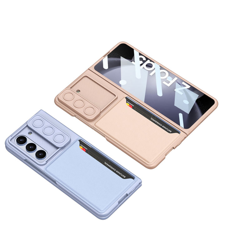 เคสกระเป๋าสตางค์-samsung-galaxy-z-fold-5-5g-2023พร้อมกระเป๋าเก็บบัตร-amp-ป้องกันกล้องหน้าต่างบานเลื่อนอุปกรณ์ป้องกันหน้าจอในตัวใช้ได้กับ-samsung-galaxy-z-fold-5