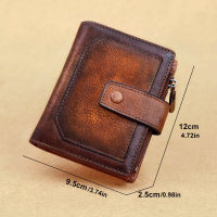 Vintage Men Genuine Leather Wallet RFID Blocking Trifold Short Multi Function Money clip Large Capacity Zipper Coin Purse