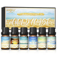 HIQILI Fragrance Oils Set-Gold Coast Theme ชุดของขวัญ6อันดับแรกใช้สำหรับน้ำมันหอมระเหย,Diffuser,Humidifier,เทียน รถยนต์,บ้าน,โรงแรม