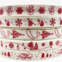 5Yards/Lot 15mm Handmade Design Printing Christmas Ribbon Cotton Ribbon For Sewing Fabric Party Christmas Decoration