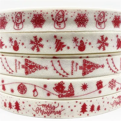 5Yards/Lot 15mm Handmade Design Printing Christmas Ribbon Cotton Ribbon For Sewing Fabric Party Christmas Decoration