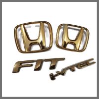 4PCS Honda JAZZ/FIT ivtec 2008-2013 GE8 gold Car Logo Emblem ครบเซตสีทอง **