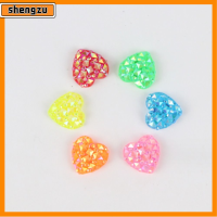 SHENGZU 100pcs สุ่มแบบสุ่ม ลูกปัดหลากสี สีผสมกัน 12mm ครับ ลูกปัดรูปหัวใจ Besds หลังแบน เรซิน SHINY besds ทำเครื่องประดับ DIY