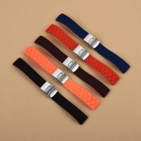 2023 ✐☃ 16 18 20 22 24Mm Hitam Oranye Coklat Merah Biru Tali Karet Silikon Tahan Air Watch Band untuk Rolex Omega IWC Tag Heuer Tissot