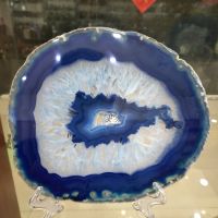 Natural agate slices coaster Polished blue Agate Slice+stents 120-140MM