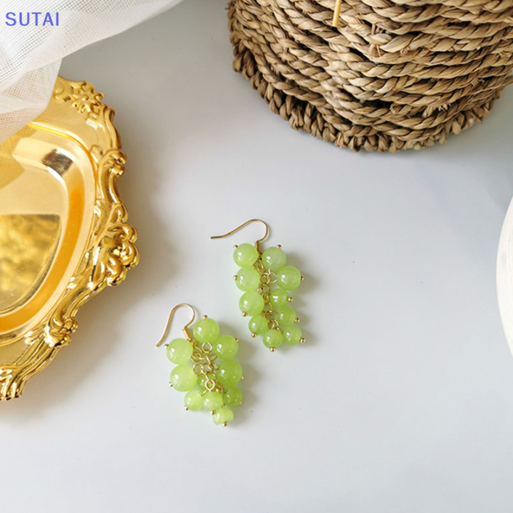 lowest-price-sutai-การออกแบบน่ารักลูกปัดสีม่วงองุ่นวางต่างหูสำหรับผู้หญิง-jewerly-ต่างหู