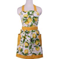 Green Leaves Lemon Kitchen Apron with Pockets No Sleeve Hanging Neck Waist Strap for Adults Women Cooking Painting Gardening Bib Aprons