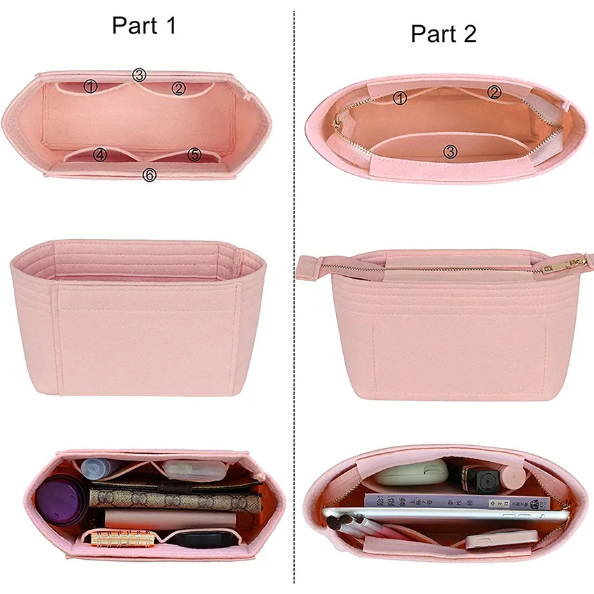 Novco 2 Packs Felt Purse Organizer Women's Handbag Organizers Bag Organizer  Insert Purse Organizer with Zipper Fit for LV NeoNoe Noé (Only Organizer  Insert Purse )