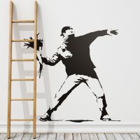 Banksy Flower Throwing Protest Wall Decal Funny Vinyl Stickers Decorative Vinile For Living Room Adhesive Murals 2203 Wall Stickers  Decals