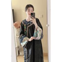 【LZ】♙  Mulheres com pescoço redondo estampado vestido Qipao manga comprida trajes de princesa cosplay da dinastia Qing vintage outono