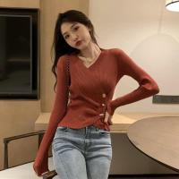 [Qinqin clothing]เสื้อกันหนาวผู้หญิง Femme Chandails ถักฤดูใบไม้ร่วงและฤดูหนาว2020สั้น V คอ Slim Fit เสื้อกันหนาวดึง Hiver