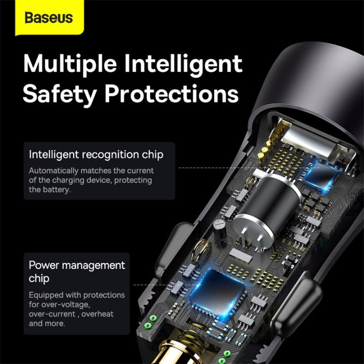ฺbaseus-อแดปเตอร์ชาร์จไว-บนรถ-car-phone-charger-60w-usb-type-c-car-charger-quick-charge-หัวชาร์จบนรถ-หัวชาร์จรถ-2-ช่อง