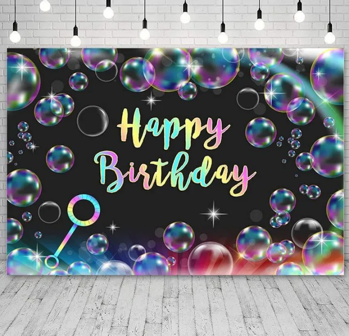 Rainbow Colors Happy Birthday Backdrop Colorful Bubbles Black Background  Bday Party Decorations Banner Supplies 150*100cm | Lazada PH