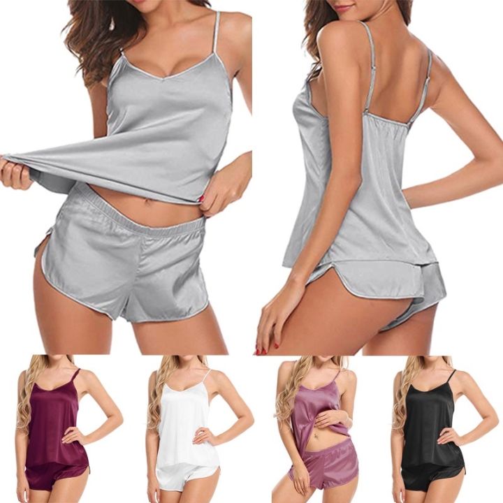 Sexy Pajamas Lace Crochet Womens Sexy Lingerie Satin Sleepwear 2