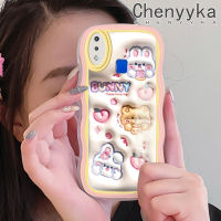 เคส Chenyyyka สำหรับ VIVO Y91 Y91i Y95เคส3D การ์ตูนน่ารักลายกระต่ายครีมคลื่นขอบเคสโทรศัพท์แบบใสสีสันสดใสป้องกันเลนส์กล้องเคสโปร่งใสเคสซิลิโคนกันกระแทกนิ่ม