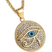 【Transparent thinking】18K Gold Plated Iced Out Eye Of Horus Egypt Protection Cross Dog Tag จี้สร้อยคอสแตนเลสสำหรับผู้ชายผู้หญิงของขวัญ