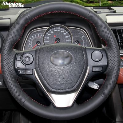 【YF】 Shining wheat Black Artificial leather Steering Wheel Cover for Toyota RAV4 2013-2018 Corolla 2014-2017 Auris 2013-16