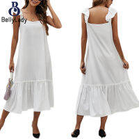 95% Polyester 5% Spandex Sexy Ruffled Maxi Dress Casual Loose Pleated Plus Size【fast】