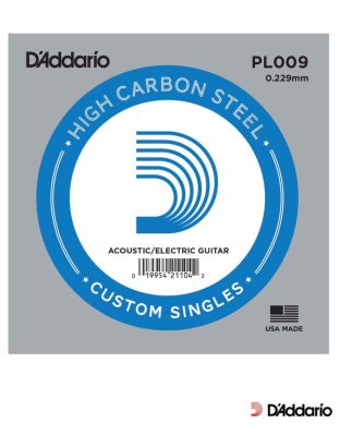DAddario  PL009 สายกีตาร์ สายปลีก แพ็ค 5 เส้น สายกีตาร์โปร่ง / สายกีตาร์ไฟฟ้า เบอร์ 9 แบบ Plain Steel (High Carbon Steel) ของแท้ 100% ** Made in USA **