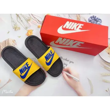 Nike slides clearance blue and gold