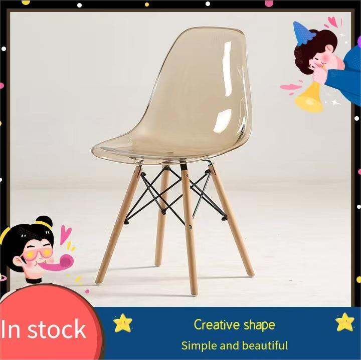 [In Stock] Kruzo nordic minimalist Crystal Ghost Chair Wooden Legs