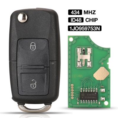 Jingyuqin ชิป ID46 434 MHZ ที่ห้อยกุญแจรถรีโมท1J0959753N 2BTN สมาร์ทสำหรับที่นั่ง Skoda โฟล์คสวาเกนด้วงพาสแสทโปโลกอล์ฟ