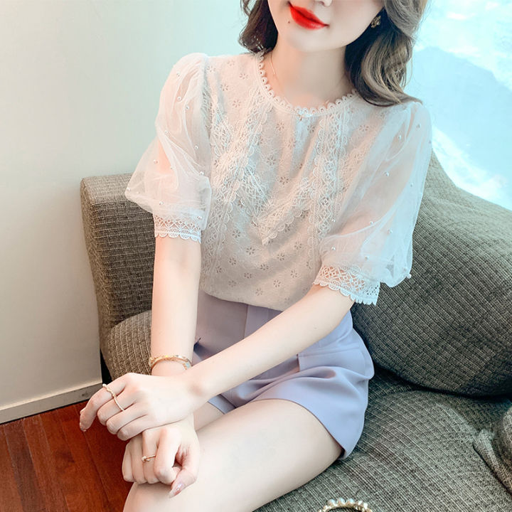 Elegant Lace Stitching Short Dress Women Summer Casual White